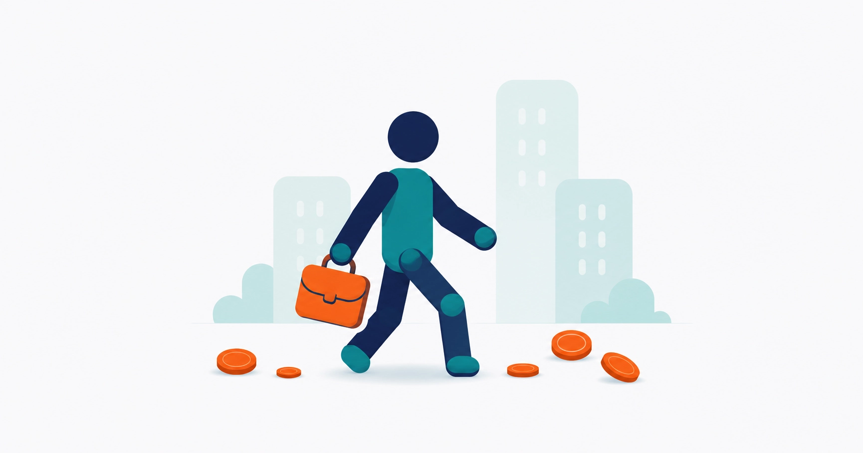 Illustration of a character holding a briefcase with coins